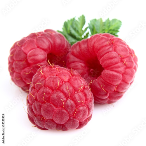 Fresh raspberry with leaves