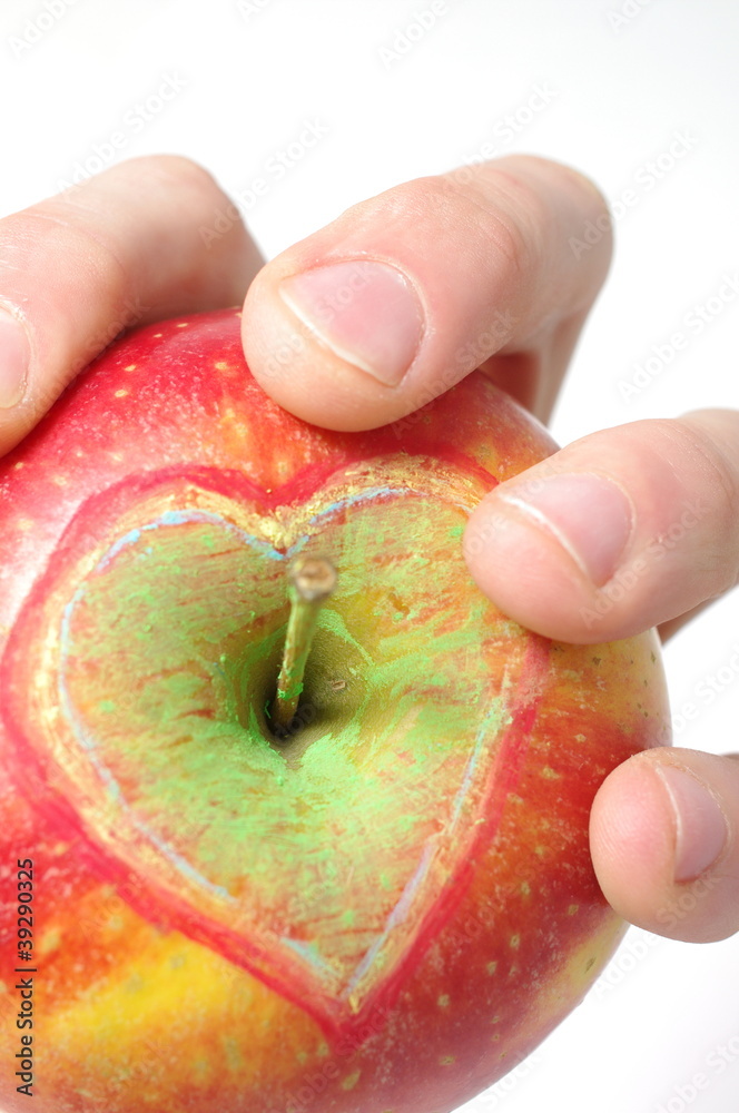 Trzymać jabłko w dłoni rysunek serce - obrazy, fototapety, plakaty 