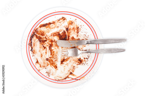 Dirty plate with knife and fork.