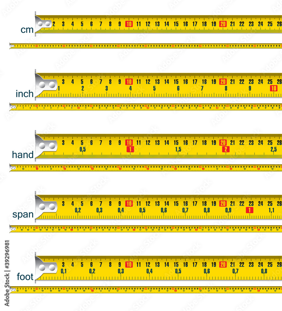 tape measure in cm, inch, hand, span and foot Stock Vector | Adobe Stock