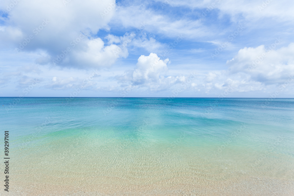Clear blue tropical water beach and horizon, Okinawa