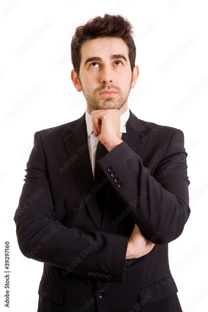 Successful businessman looking up, isolated on white Successful businessman looking up, isolated on white