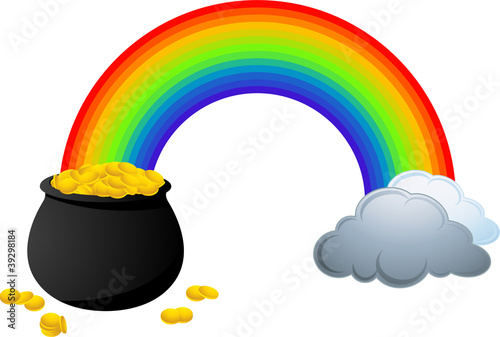 Rainbow showing where is a pot full of gold coins.