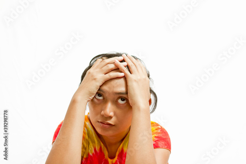 stressful ethnic young woman portrait
