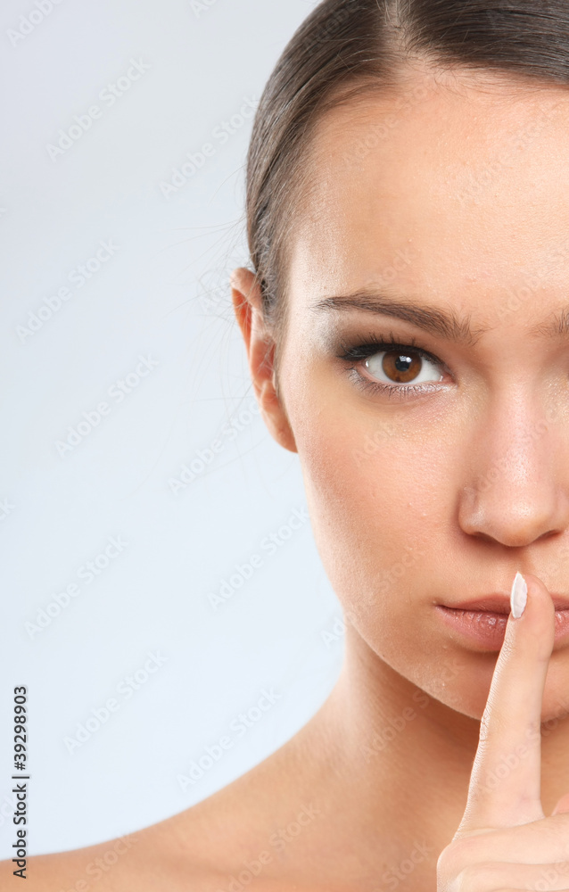 Portrait of beautiful woman with silence Portrait of beautiful woman with silence