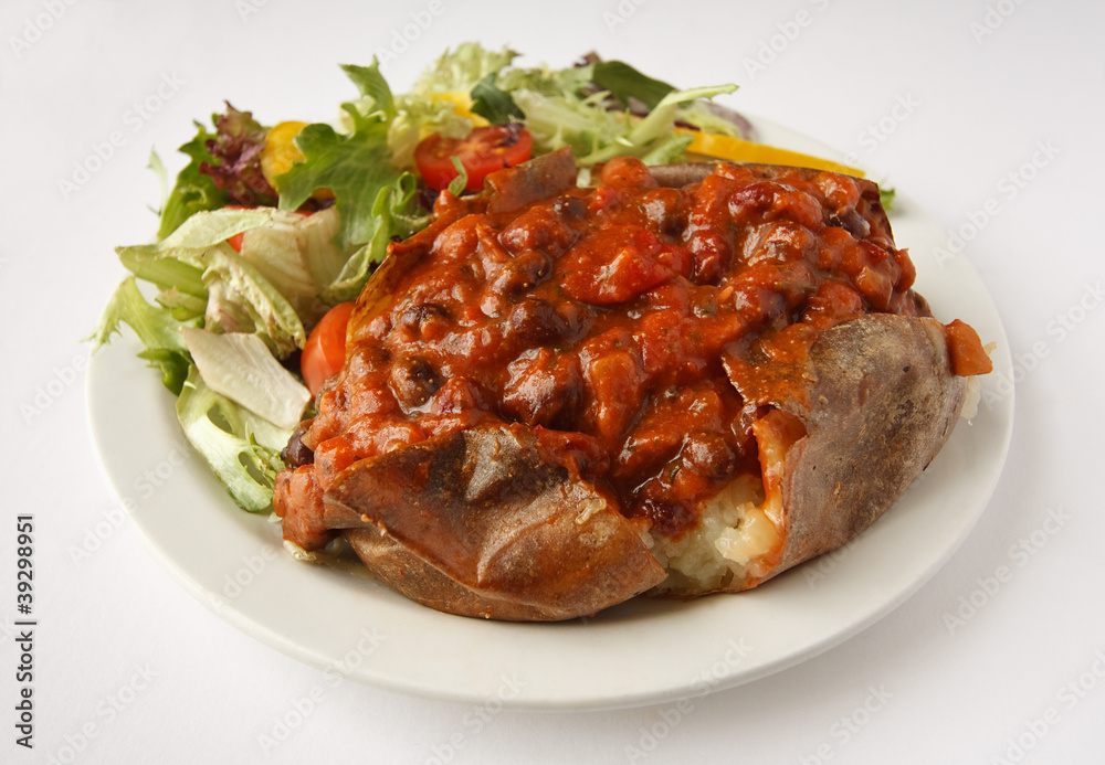 Chilli Jacket Potato with side salad Chilli Jacket Potato with side salad