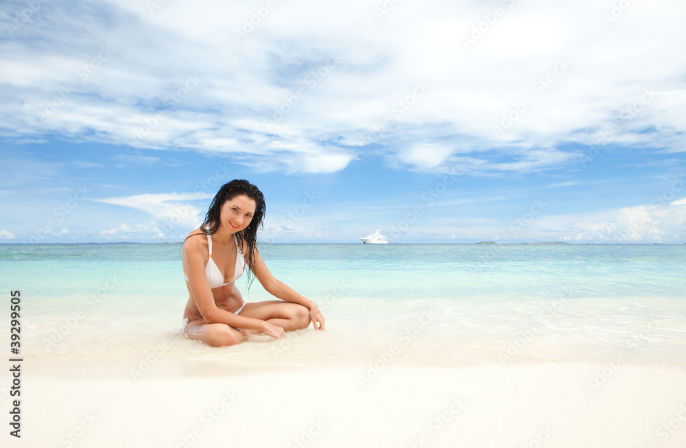 Happy young woman rest on the beach Happy young woman rest on the beach