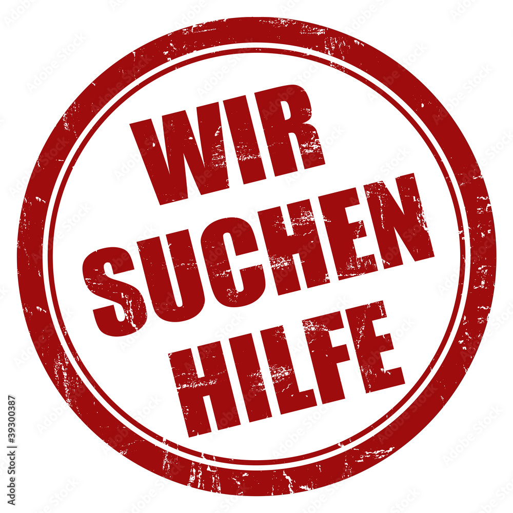Grunge Stempel rot rund WIR SUCHEN HILFE Grunge Stempel rot rund WIR SUCHEN HILFE