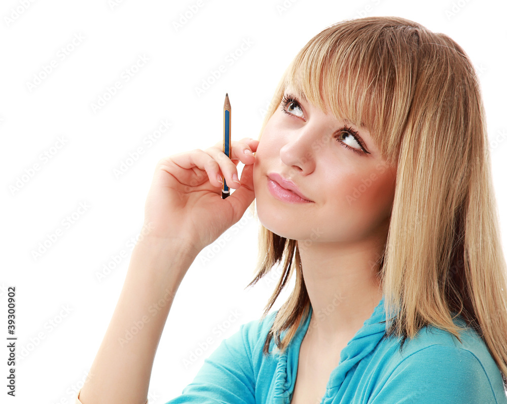 Obraz premium A young female student, side-view