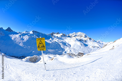 Sign board at High mountains under snow in the winter © .shock