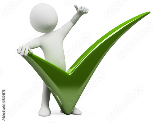 3D man with a huge tick and thumb up