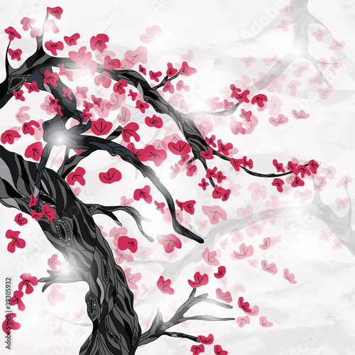 Plakat antyczny orientalne wiśnia drzewa