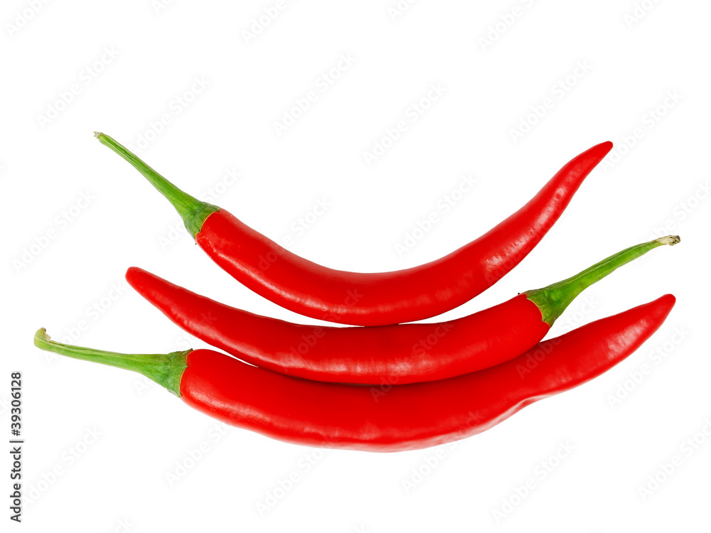 Red hot chili peppers isolated on white background