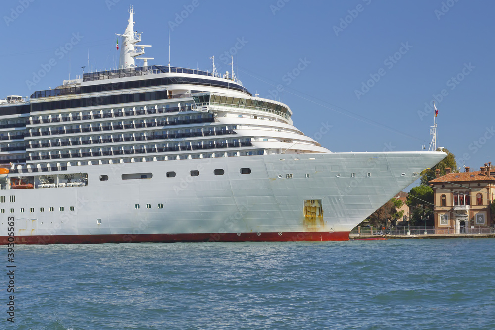 Overseas cruise ship moored in the harbor