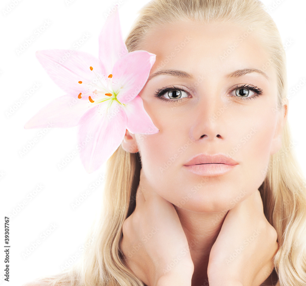 Beautiful woman with lily flower