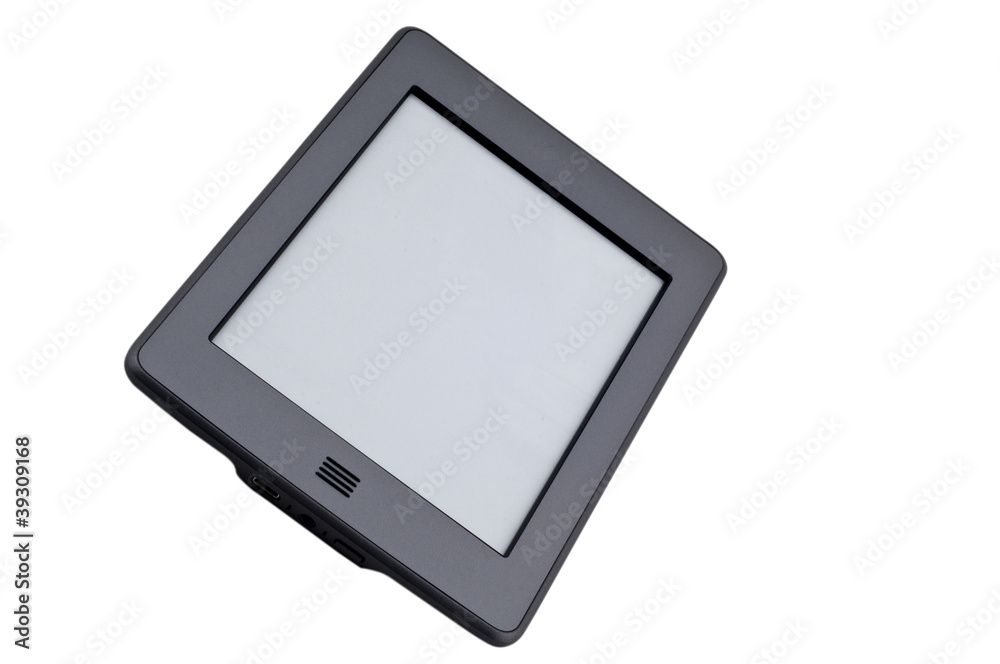 Ebook reader device on isolated white background