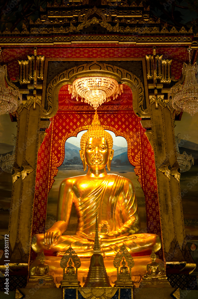 Golden Buddha in an ancient temple in Bangkok, Thailand