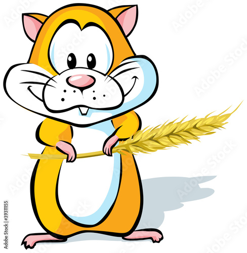 hamster cartoon hold wheat ear