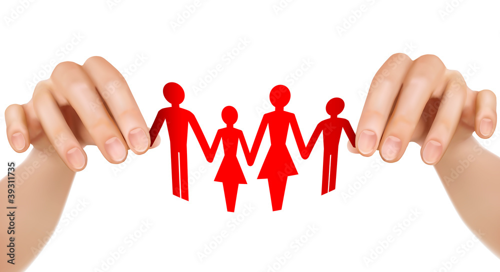 Paper family in hands. Vector illustration. Paper family in hands. Vector illustration.
