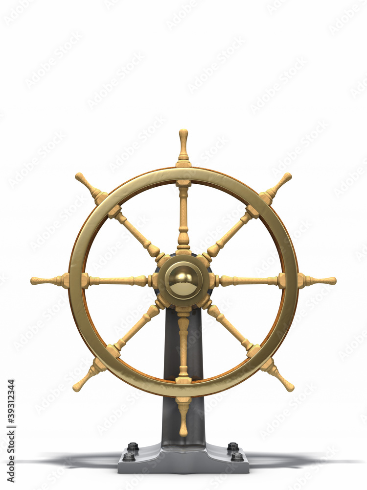 Old ship wheel isolated on white