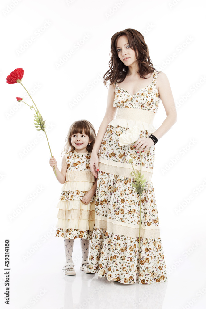 Portrait of mother and little daughter with a flower Portrait of mother and little daughter with a flower