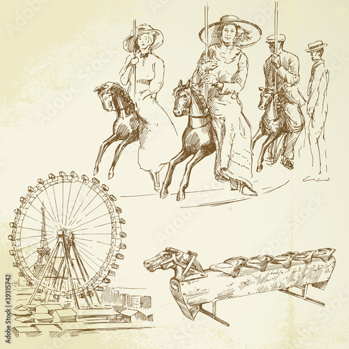 vintage merry go round - hand drawn set