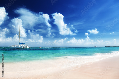 Caribbean beach and yacht