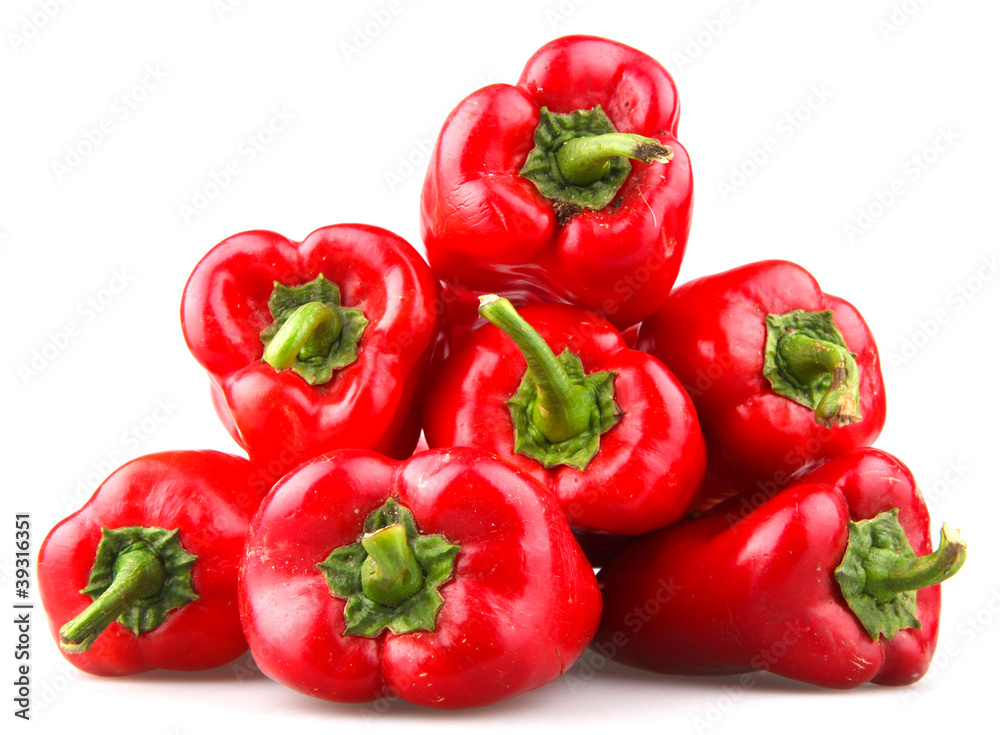 Red chilli peppers on white background