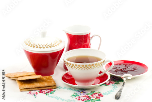 Beautiful tea set with cupcakes