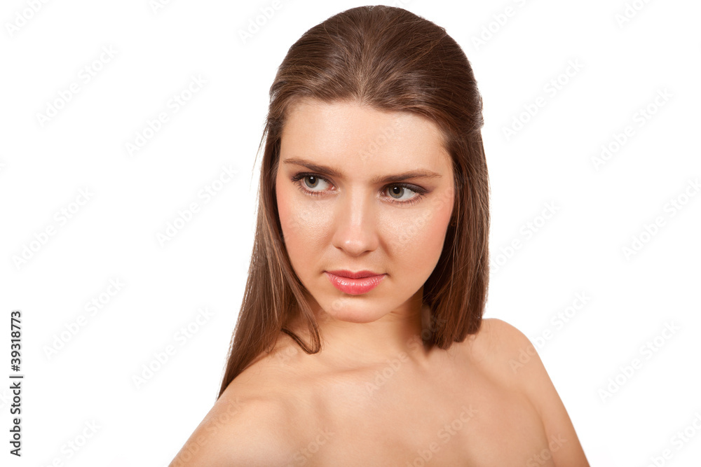 Молодая девушка на белом фоне