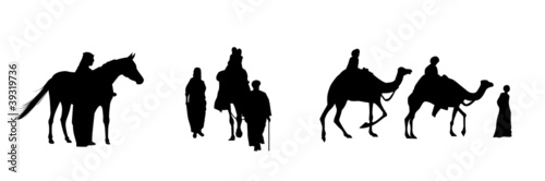 caravan of camels, horses and humans