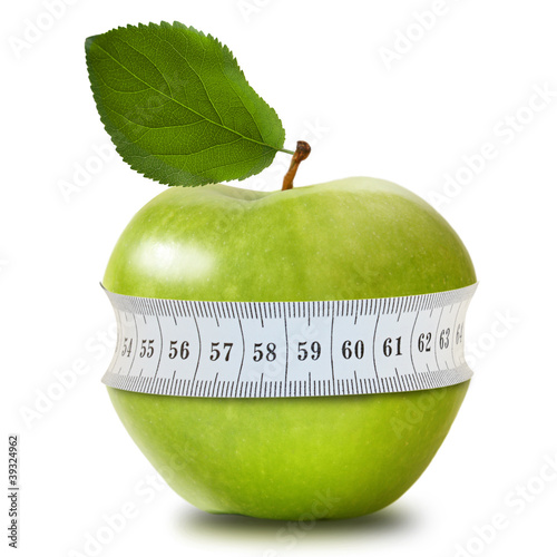 Green apple with measurement isolated on white