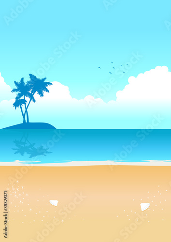 Beach with small island with palm trees on it © rudall30