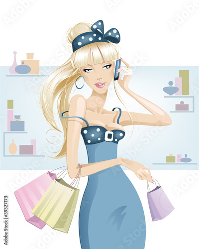 Blonde girl shopping