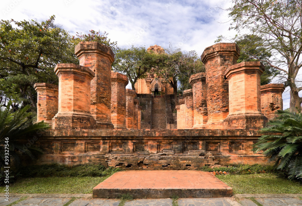 Columns of cham temple in Vietnam