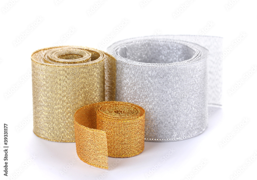 beautiful golden and silver ribbons isolated on white beautiful golden and silver ribbons isolated on white