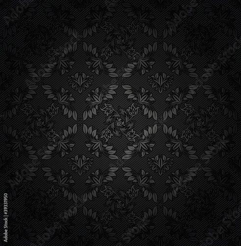 Corduroy texture dark background, ornamental fabric gray flowers