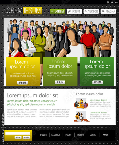 Yellow and green website Template with business people