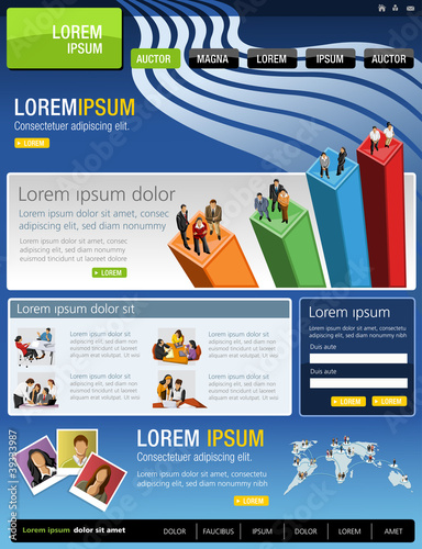 Blue website Template with business people