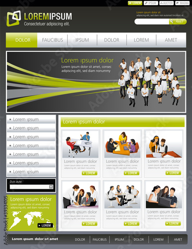 Green lime and gray website Template with business people