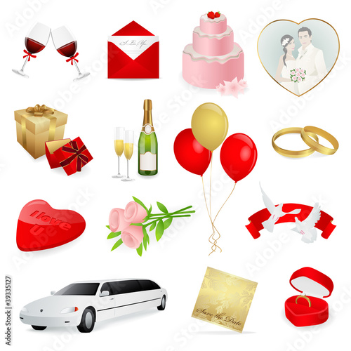 love and wedding icons set