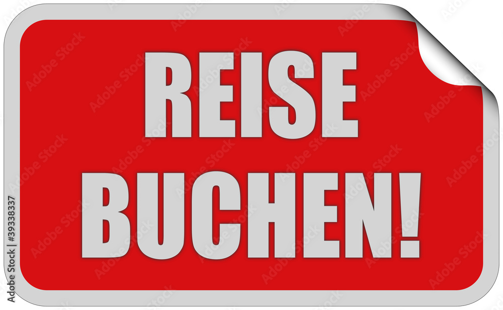 Sticker rot eckig curl oben REISE BUCHEN! Sticker rot eckig curl oben REISE BUCHEN!