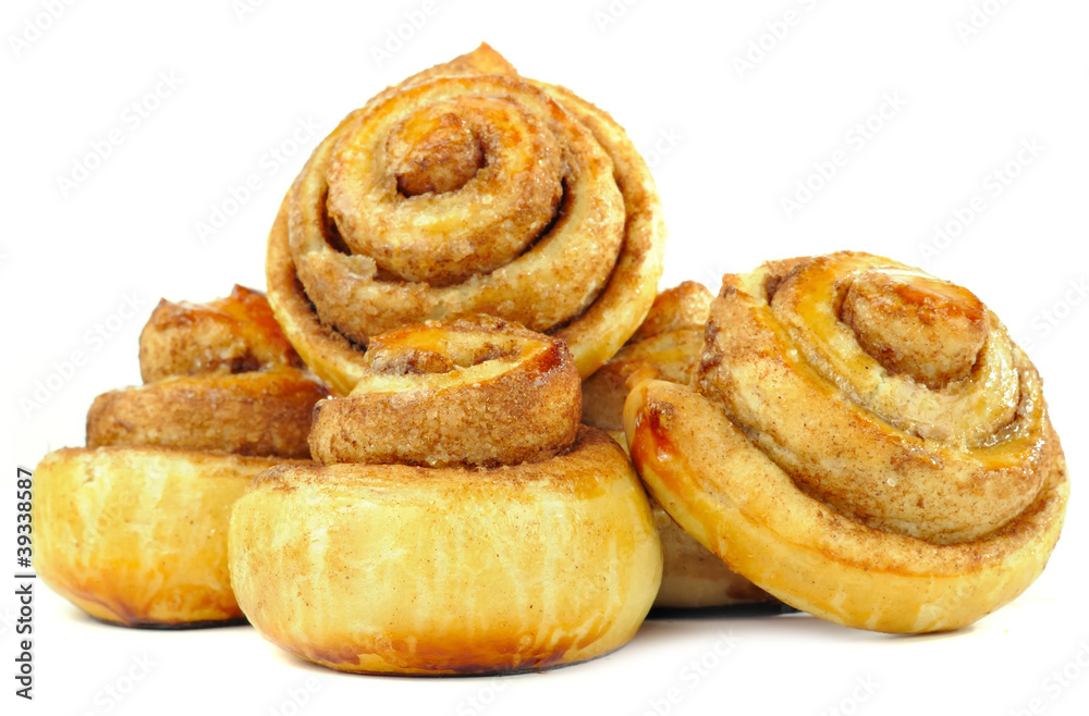 Sweet Cinnamon Rolls Isolated on White Background