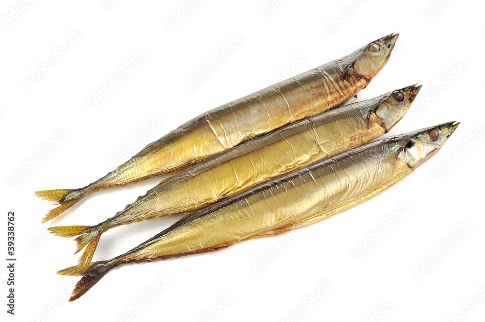 Smoked Saury Fish Isolated on White Background Smoked Saury Fish Isolated on White Background