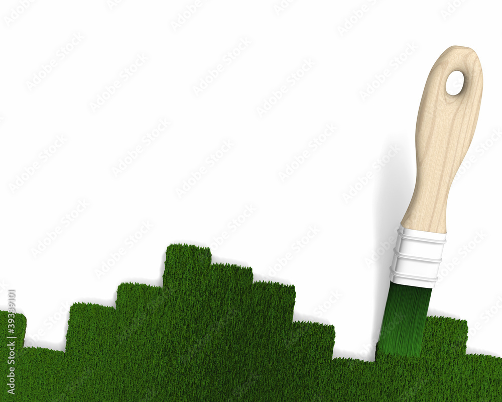 Pinceau 3d et pelouse, geste écologique Stock Illustration | Adobe Stock