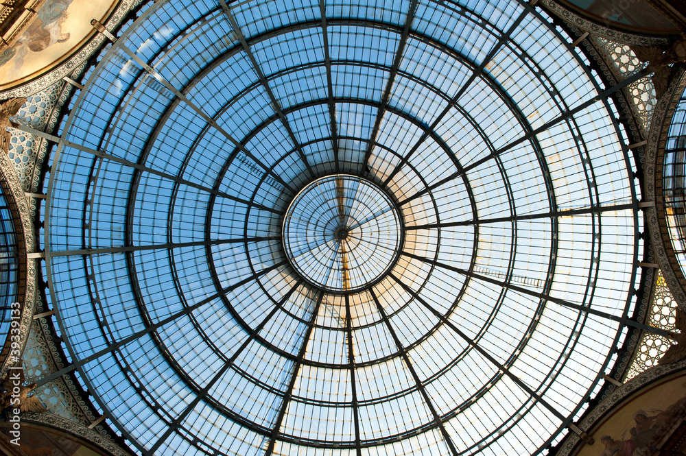 Glass dome of Galleria Vittorio Emanuele II. Milan, Italy