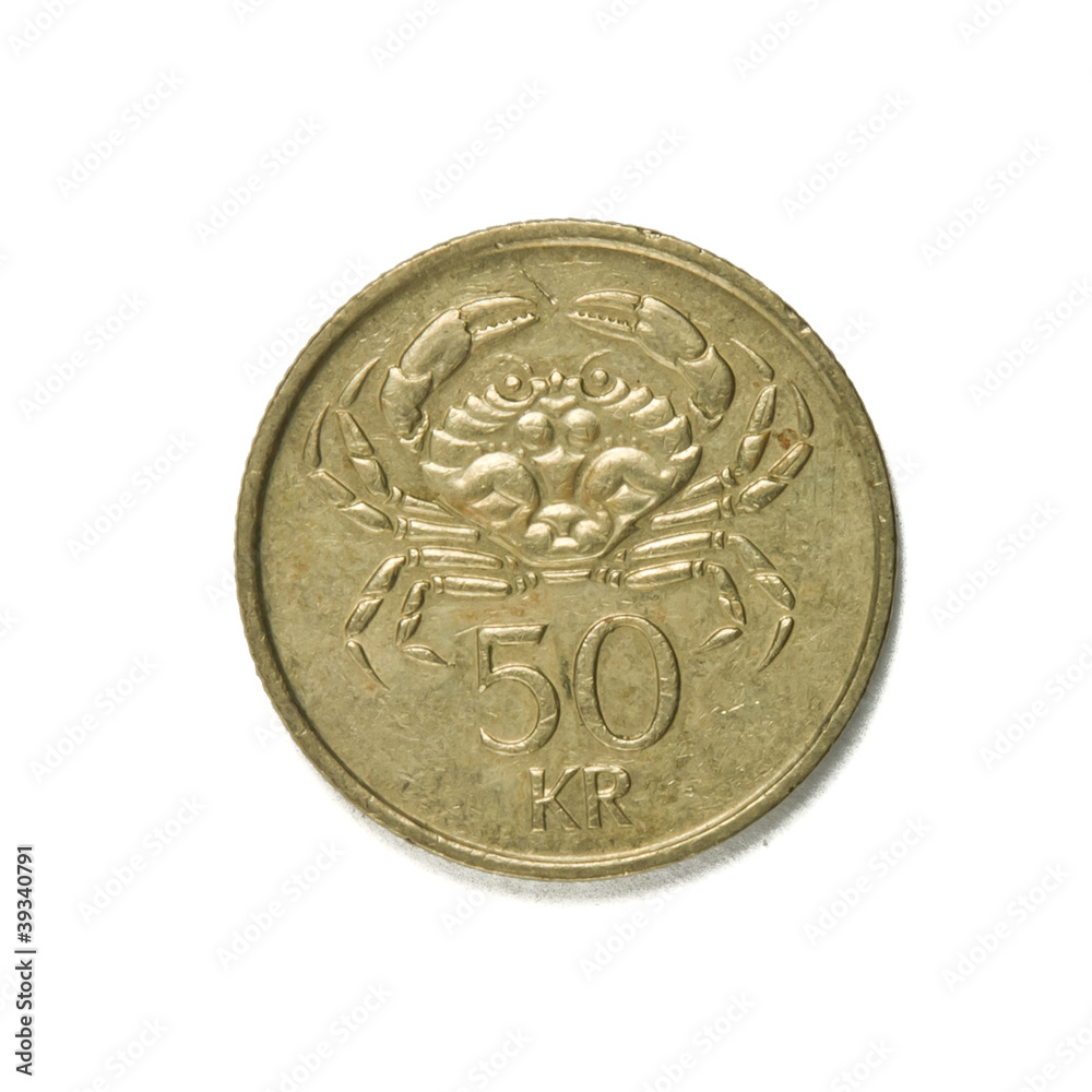 Naklejka premium icelandic coin on white background