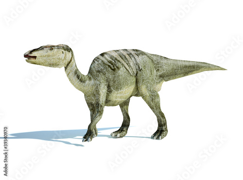 Photorealistic 3 D rendering of an Edmontosaurus.