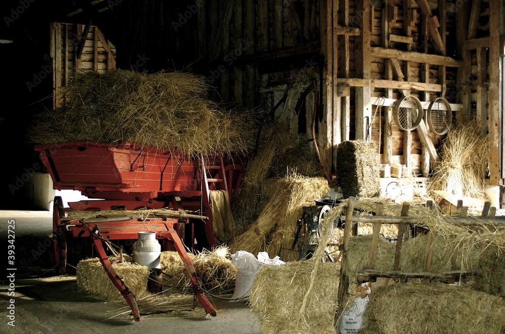 Obraz premium Rustic Red Cart In Barn