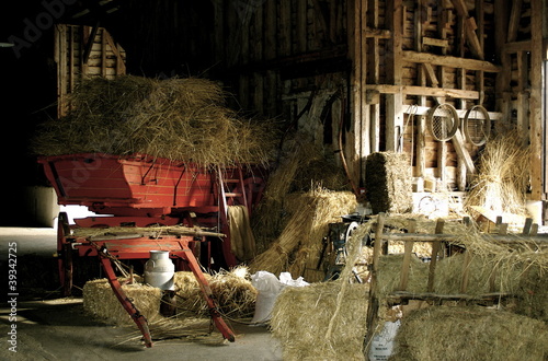 Rustic Red Cart In Barn